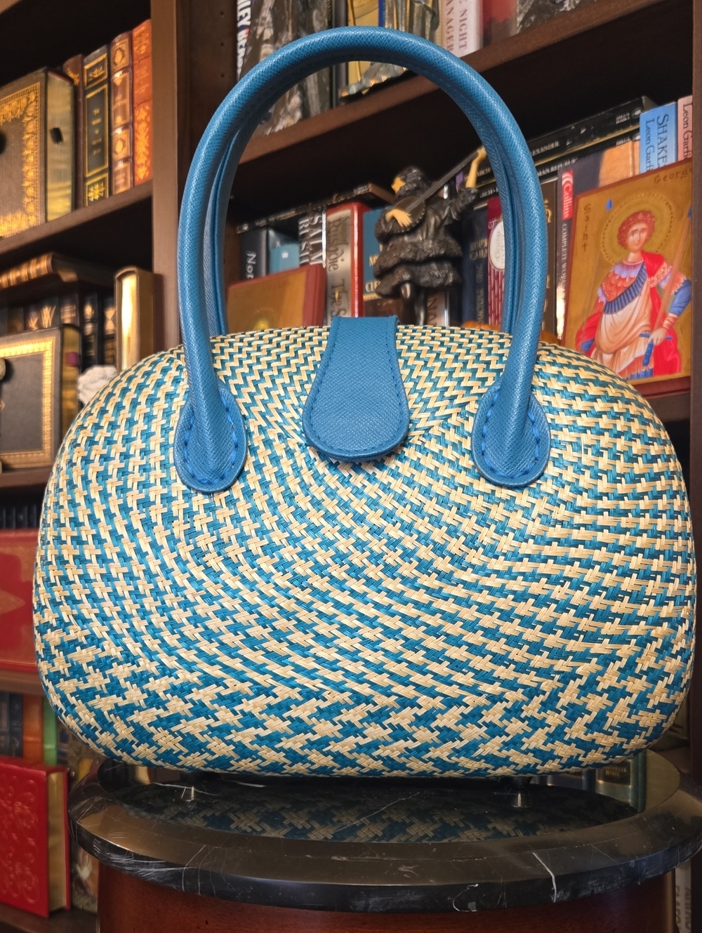 Blue Torquoise Woven Dome Handmade Handbag